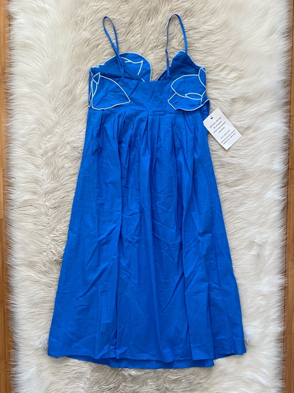 English Factory Linen Blend Flower Applique Iris Maxi Dress Sleeveless Sea Blue - Picture 9 of 14